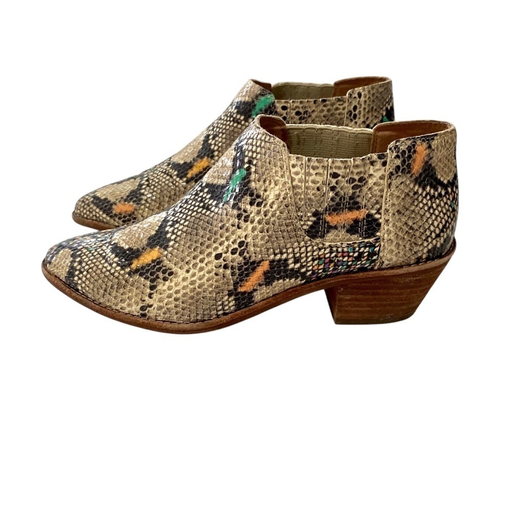 Madewell Myles Snake Print Leather Ankle Boot Booties Size 7 Low Cut Western